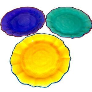 Nautica Set of 3 Melamine 11” Dinner Plates Blue Yellow Turquoise